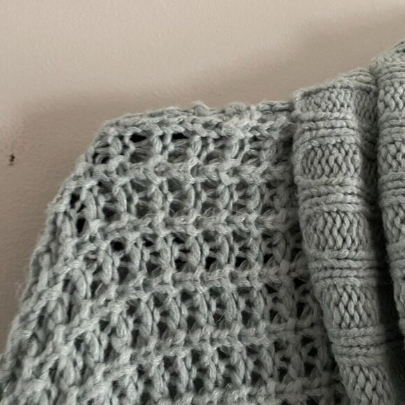 Express Women S Light Blue Open Stitch Chunky Knit Oversized Cowl Neck Sweater - Picture 7 of 10